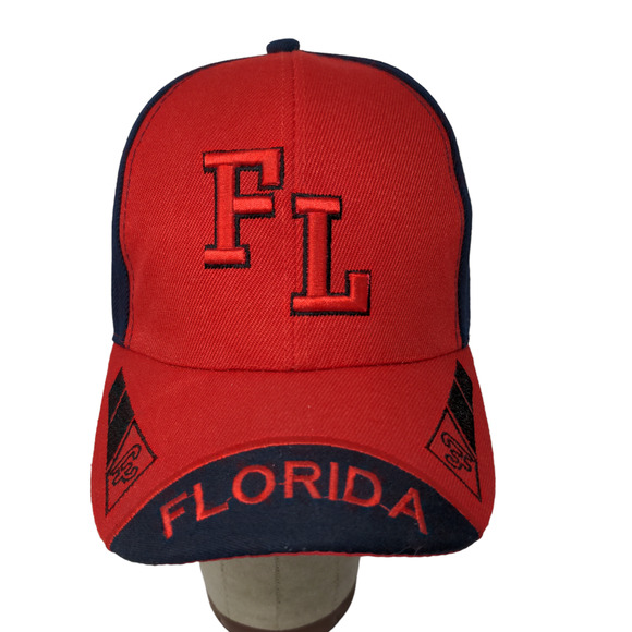 FL Florida Strapback Hat Red Blue Embroidered Logo Adjustable Vacation Tourist - Picture 1 of 12